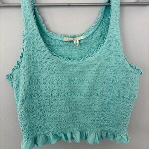 Anthropologie Floreat Women’s Small Smocked Cropped Light Blue Ruffle Tank Top